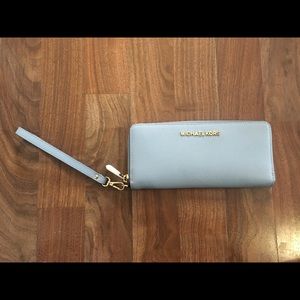 Michael Kors Powder Blue Leather Wristlet/ Wallet